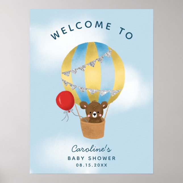 Niedlicher Heißluftballon Babydusche Begrüßungszei Poster (Vorne)