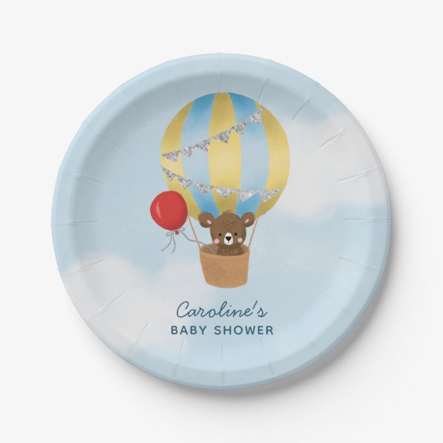 Niedlicher Heißluftballon Babydusche Pappteller (Vorderseite)