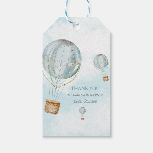 Niedlicher Heißluftballon Blau Vielen Dank Geschenkanhänger (Vorderseite)
