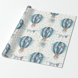 Niedlicher Heißluftballon Blue Baby Boy Duschgesch Geschenkpapier