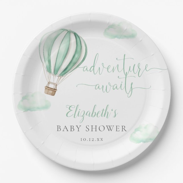 Niedlicher Heißluftballon Geschlecht Neutrale Baby Pappteller (Vorderseite)