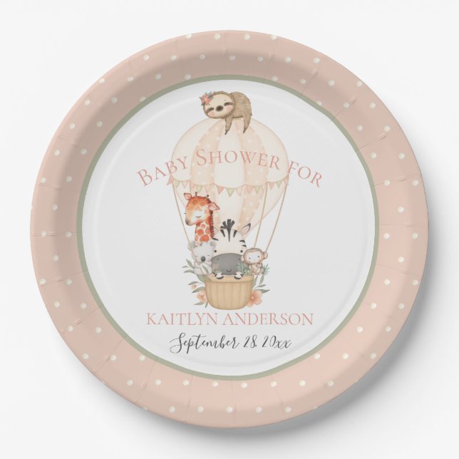 Niedlicher Heißluftballon Giraffe Zebra Vielen Dan Pappteller (Vorderseite)