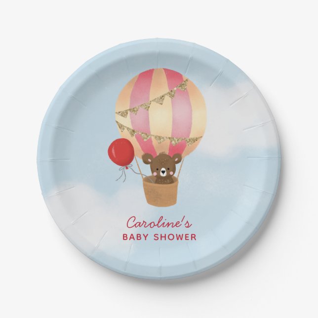 Niedlicher Heißluftballon Girl Babydusche Pappteller (Vorderseite)
