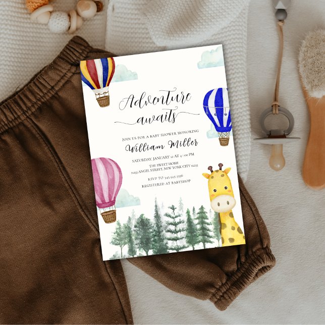 Niedlicher Heißluftballon Jungle Giraffe Babydusch Einladung (Cute Hot Air Balloon Jungle Giraffe Baby Shower Invitation)