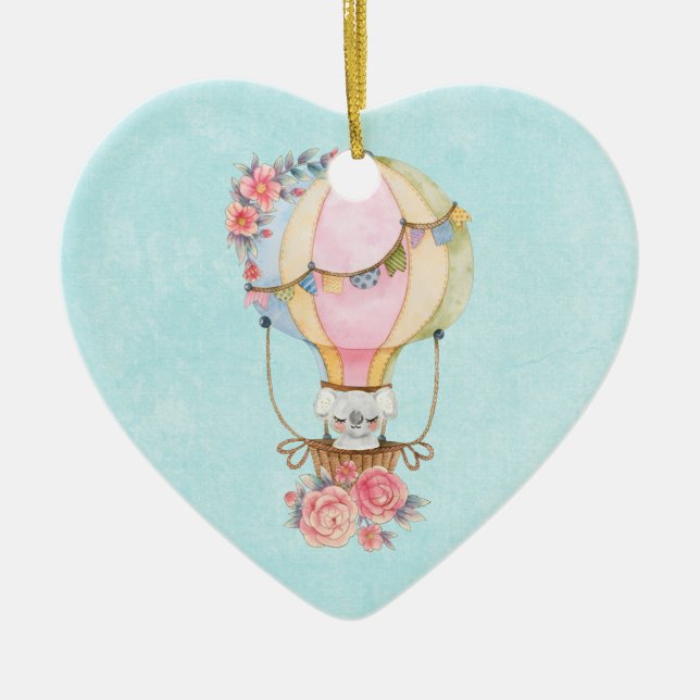 Niedlicher Heißluftballon mit Bärenwasser Keramik Ornament (Vorne)