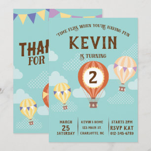 Niedlicher Heißluftballon zum Geburtstag. Einladung