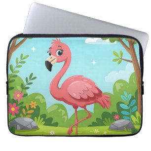 Niedlicher, hellrosa Flamingo im Garten Laptopschutzhülle