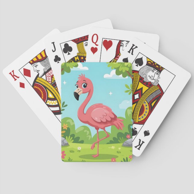 Niedlicher, hellrosa Flamingo im Garten Spielkarten (Rückseite)