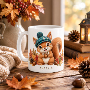 Niedlicher Herbst-Eichhörnchen mit Karomütze – Wal Kaffeetasse