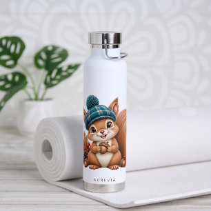 Niedlicher Herbst-Eichhörnchen mit Karomütze – Wal Trinkflasche