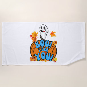 Niedlicher Herbst Halloween Geist Boo! Ich sehe di Strandtuch