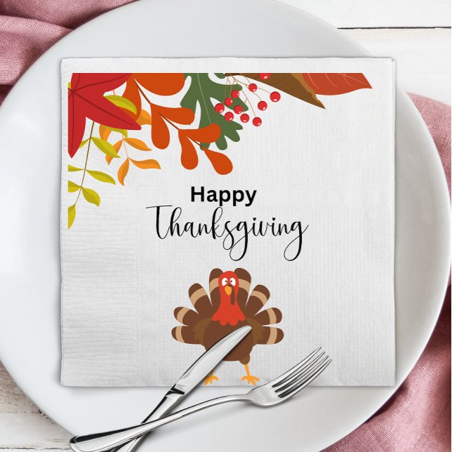 Niedlicher Herbst Türkei Bird Happy Thanksgiving Serviette (Von Creator hochgeladen)
