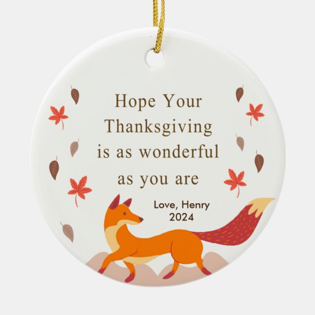 Niedlicher Herbstfox-Erntedank Keramik Ornament (Vorne)