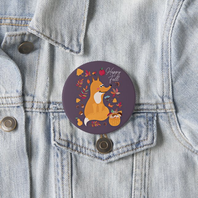 Niedlicher Herbstfox mit benutzerdefiniertem Text Button (Beispiel)