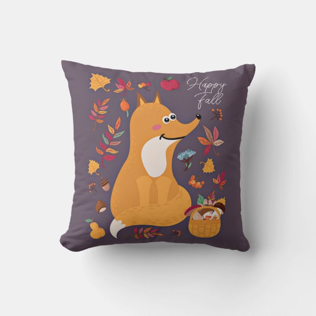 Niedlicher Herbstfox mit benutzerdefiniertem Text Kissen (Vorderseite)