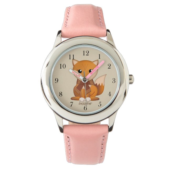 Niedlicher Herbstfuchs und individuelle Name Armbanduhr (Vorderseite)