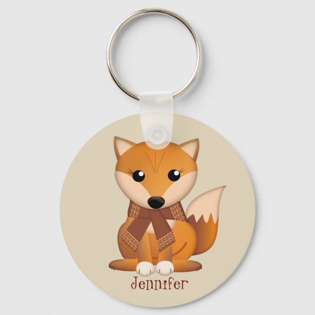 Niedlicher Herbstfuchs und individuelle Name Schlüsselanhänger (Vorderseite)