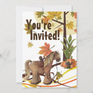 Niedlicher Herbstpony und Krähen Herbstpferd Einladung