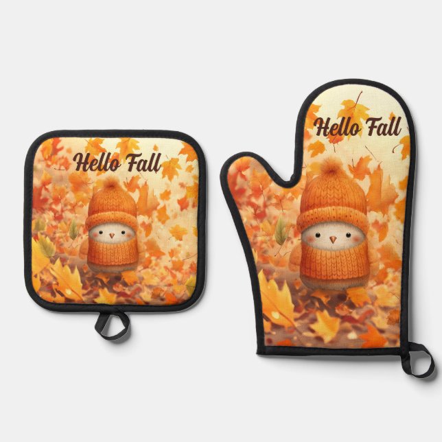 Niedlicher Herbstvogel für Herbst verkleidet Ofenhandschuh & Topflappen-Set (Vorderseite)