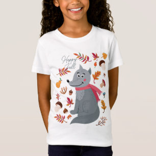 Niedlicher Herbstwolf mit benutzerdefiniertem Text T-Shirt