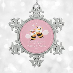 Niedlicher Herr und Frau Honey Bee First Christmas Schneeflocken Zinn-Ornament