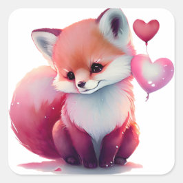 Niedlicher Herzfuchs Valentinsplatz Quadratischer Aufkleber
