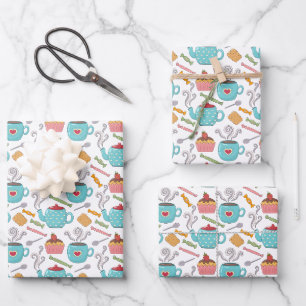 Niedlicher Herzklopfen Tee Biscuit Cupcake Geschenkpapier Set