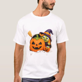 Niedlicher Hexe und Kürbislaterne Tonfigur T-Shirt