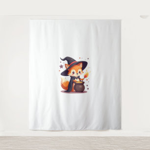 Niedlicher Hexenfox - Zauberhaftes Halloween-T-Shi Wandteppich