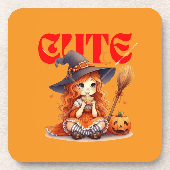 Niedlicher HexenHalloween-Untersetzer Getränkeuntersetzer (Vorderseite)