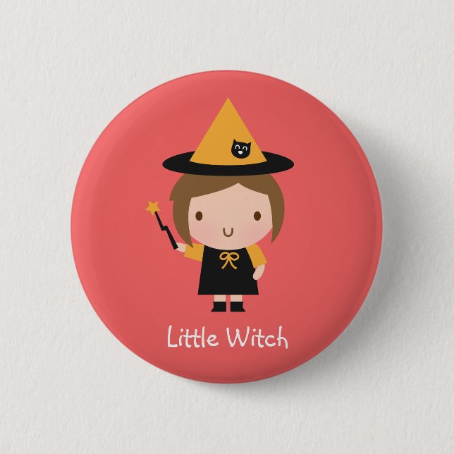 Niedlicher Hexenmädchen, Halloweenname Button (Vorderseite)
