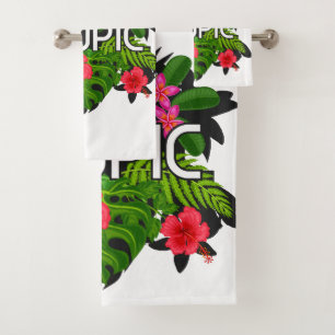 Niedlicher Hibiskus grün, rosa und weiß, modern Badhandtuch Set