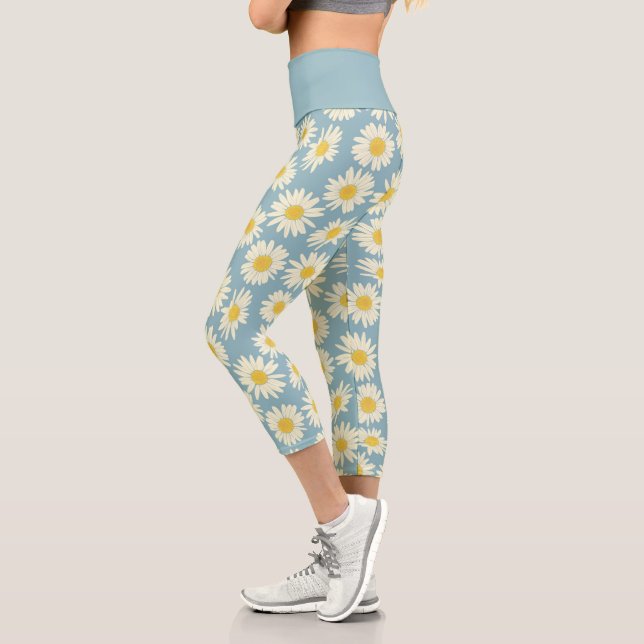 Niedlicher Himmel Blau und Weiße Flora Daisy Capri Leggings (Links)