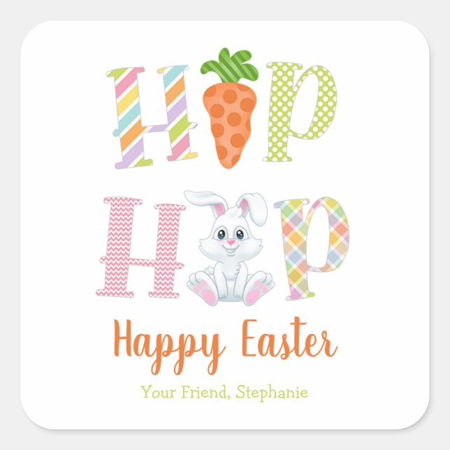 Niedlicher Hip Hop Bunny Happy Oaster Leckerei Quadratischer Aufkleber (Vorderseite)