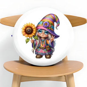 Niedlicher Hippie-Gnome mit Sonnenblume Rundes Kissen