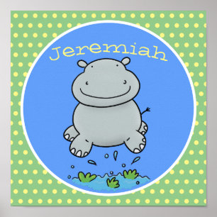 Niedlicher Hippo-Cartoon-Springer Poster