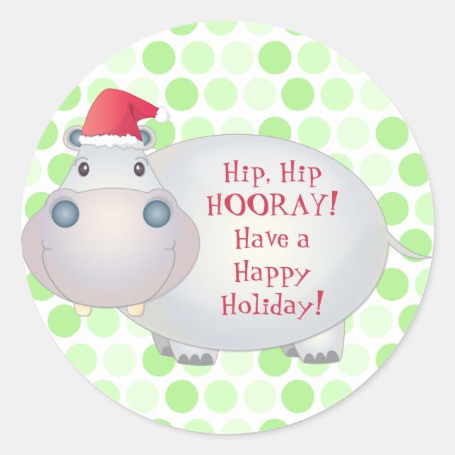 Niedlicher Hippo Hippopotamus Weihnachtskleber Runder Aufkleber (Vorderseite)