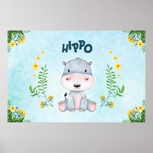 Niedlicher Hippo-Kinderzimmer-Raum Poster (Vorne)