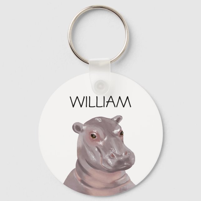 Niedlicher Hippo-Personalisierter Name Schlüsselanhänger (Vorderseite)