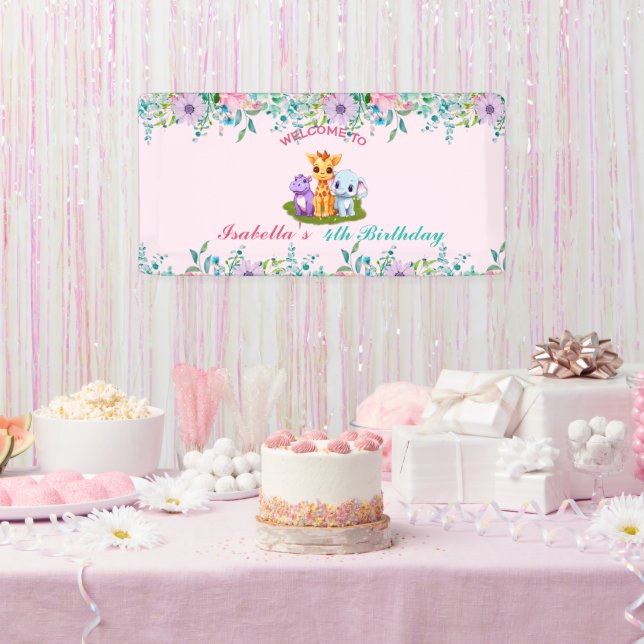 Niedlicher Hippo-Safari-Dschungel Tiere Geburtstag Banner (Party)