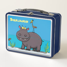 Niedlicher Hippo und Vogel in Flussdiagramm zum Ca Metall Brotdose
