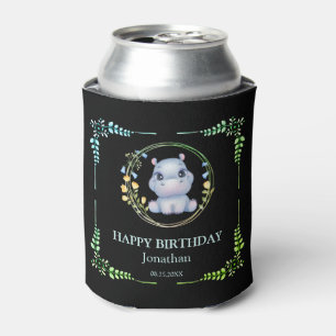 Niedlicher Hippopotamus Blume Wreath Birthday Blac Dosenkühler