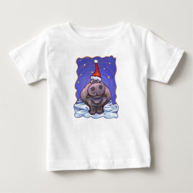 Niedlicher Hippopotamus Weihnachten Baby T-shirt (Vorderseite)
