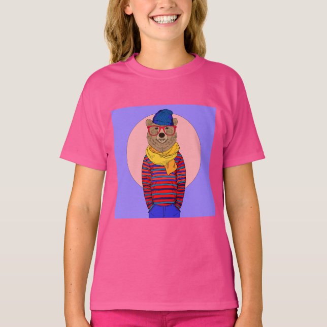 Niedlicher Hipster-Bär im Mondlicht T-Shirt (Vorderseite)