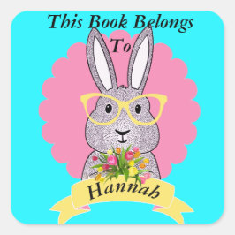Niedlicher Hipster Bunny mit Brillenbuchplatte Quadratischer Aufkleber