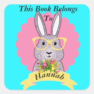 Niedlicher Hipster Bunny mit Brillenbuchplatte Quadratischer Aufkleber