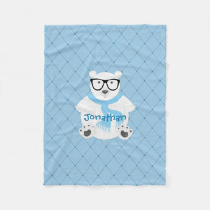 Niedlicher Hipster Polar Bear Blue Personalisiert Fleecedecke