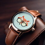 Niedlicher Hipster Red Fox Armbanduhr<br><div class="desc">Adorable Vektorgrafik eines niedlichen kleinen roten Fuchses mit einem übergroßen Brillenpaar.</div>