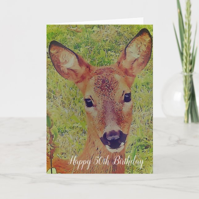 niedlicher Hirsch 50. Geburtstag Karte (Vorderseite)