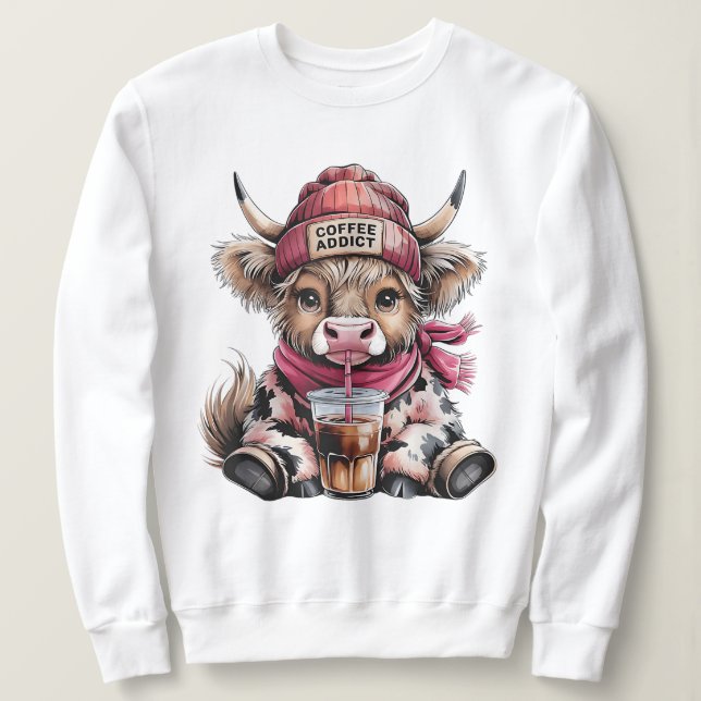 Niedlicher Hochlandkuhkaffee Addict Funny Drink Ka Sweatshirt (Design vorne)